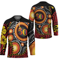 Celebrating 50 Years Papua New Guinea Hockey Jersey Aboriginal Mix Papuan Pattern - Polynesian Pride