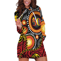 Celebrating 50 Years Papua New Guinea Hoodie Dress Aboriginal Mix Papuan Pattern LT14 Red - Polynesian Pride