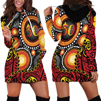 Celebrating 50 Years Papua New Guinea Hoodie Dress Aboriginal Mix Papuan Pattern LT14 - Polynesian Pride