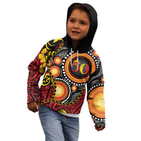 Celebrating 50 Years Papua New Guinea Kid Hoodie Aboriginal Mix Papuan Pattern - Polynesian Pride
