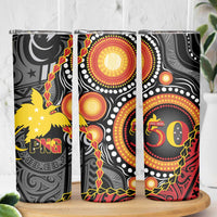 Celebrating 50 Years Papua New Guinea Skinny Tumbler Aboriginal Mix Papuan Pattern - Polynesian Pride