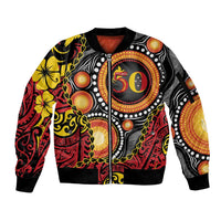 Celebrating 50 Years Papua New Guinea Sleeve Zip Bomber Jacket Aboriginal Mix Papuan Pattern - Polynesian Pride