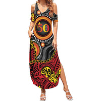 Celebrating 50 Years Papua New Guinea Summer Maxi Dress Aboriginal Mix Papuan Pattern LT14 Women Red - Polynesian Pride