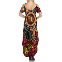 Celebrating 50 Years Papua New Guinea Summer Maxi Dress Aboriginal Mix Papuan Pattern LT14 - Polynesian Pride