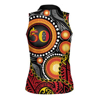 Celebrating 50 Years Papua New Guinea Women Sleeveless Polo Shirt Aboriginal Mix Papuan Pattern LT14 - Polynesian Pride
