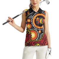 Celebrating 50 Years Papua New Guinea Women Sleeveless Polo Shirt Aboriginal Mix Papuan Pattern LT14 - Polynesian Pride