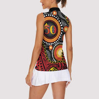 Celebrating 50 Years Papua New Guinea Women Sleeveless Polo Shirt Aboriginal Mix Papuan Pattern LT14 - Polynesian Pride