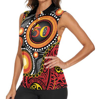 Celebrating 50 Years Papua New Guinea Women Sleeveless Polo Shirt Aboriginal Mix Papuan Pattern LT14 - Polynesian Pride