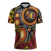 Celebrating 50 Years Papua New Guinea Zipper Polo Shirt Aboriginal Mix Papuan Pattern - Polynesian Pride