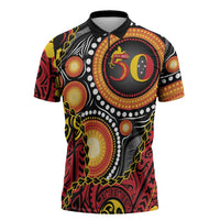 Celebrating 50 Years Papua New Guinea Zipper Polo Shirt Aboriginal Mix Papuan Pattern LT14 Red - Polynesian Pride