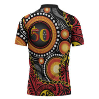 Celebrating 50 Years Papua New Guinea Zipper Polo Shirt Aboriginal Mix Papuan Pattern LT14 - Polynesian Pride