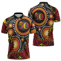 Celebrating 50 Years Papua New Guinea Zipper Polo Shirt Aboriginal Mix Papuan Pattern LT14 - Polynesian Pride
