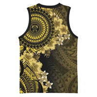 Vanuatu Basketball Jersey Hibisus Polynesian Pattern Gold LT14 - Polynesian Pride