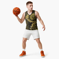 Vanuatu Basketball Jersey Hibisus Polynesian Pattern Gold LT14 - Polynesian Pride