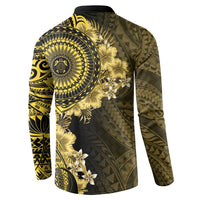 Vanuatu Button Sweatshirt Hibisus Polynesian Pattern Gold LT14 - Polynesian Pride