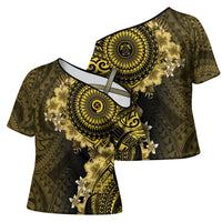 Vanuatu Cross Shoulder Shirt Hibisus Polynesian Pattern Gold LT14 - Polynesian Pride