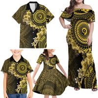 Vanuatu Family Matching Off Shoulder Maxi Dress and Hawaiian Shirt Hibisus Polynesian Pattern Gold LT14 - Polynesian Pride