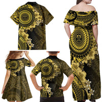 Vanuatu Family Matching Off Shoulder Maxi Dress and Hawaiian Shirt Hibisus Polynesian Pattern Gold LT14 - Polynesian Pride