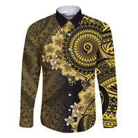 Vanuatu Family Matching Off Shoulder Maxi Dress and Hawaiian Shirt Hibisus Polynesian Pattern Gold LT14 Dad's Shirt - Long Sleeve Gold - Polynesian Pride