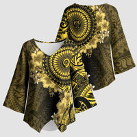 Vanuatu Kimono Sleeve Blouse Hibisus Polynesian Pattern Gold LT14 - Polynesian Pride
