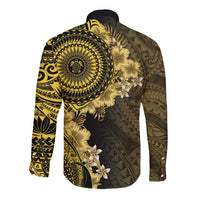 Vanuatu Long Sleeve Button Shirt Hibisus Polynesian Pattern Gold LT14 - Polynesian Pride