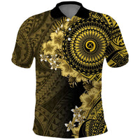 Vanuatu Polo Shirt Hibisus Polynesian Pattern Gold - Polynesian Pride