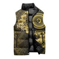 Vanuatu Sleeveless Puffer Jacket Hibisus Polynesian Pattern Gold LT14 - Polynesian Pride