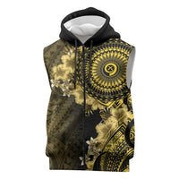 Vanuatu Sleeveless Zip Hoodie Hibisus Polynesian Pattern Gold LT14 Gold - Polynesian Pride