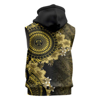 Vanuatu Sleeveless Zip Hoodie Hibisus Polynesian Pattern Gold LT14 - Polynesian Pride