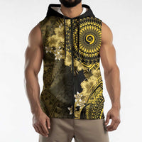 Vanuatu Sleeveless Zip Hoodie Hibisus Polynesian Pattern Gold LT14 - Polynesian Pride