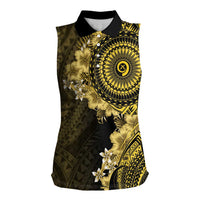Vanuatu Women Sleeveless Polo Shirt Hibisus Polynesian Pattern Gold LT14 Female Gold - Polynesian Pride