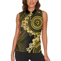 Vanuatu Women Sleeveless Polo Shirt Hibisus Polynesian Pattern Gold LT14 - Polynesian Pride