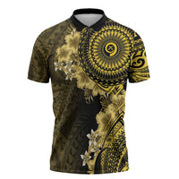 Vanuatu Zipper Polo Shirt Hibisus Polynesian Pattern Gold LT14 Gold - Polynesian Pride