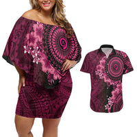 Vanuatu Couples Matching Off Shoulder Short Dress and Hawaiian Shirt Hibisus Polynesian Pattern Pink LT14 Pink - Polynesian Pride