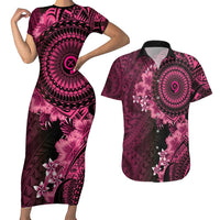 Vanuatu Couples Matching Short Sleeve Bodycon Dress and Hawaiian Shirt Hibisus Polynesian Pattern Pink LT14 Pink - Polynesian Pride