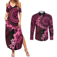 Vanuatu Couples Matching Summer Maxi Dress and Long Sleeve Button Shirt Hibisus Polynesian Pattern Pink LT14 Pink - Polynesian Pride