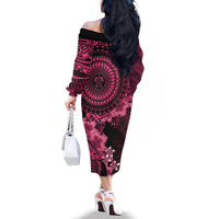 Vanuatu Family Matching Off The Shoulder Long Sleeve Dress and Hawaiian Shirt Hibisus Polynesian Pattern Pink LT14 - Polynesian Pride