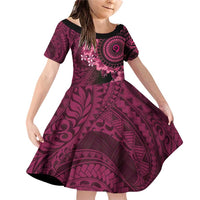 Vanuatu Family Matching Off Shoulder Short Dress and Hawaiian Shirt Hibisus Polynesian Pattern Pink LT14 Daughter's Dress Pink - Polynesian Pride
