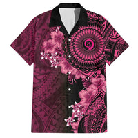 Vanuatu Family Matching Off Shoulder Short Dress and Hawaiian Shirt Hibisus Polynesian Pattern Pink LT14 Dad's Shirt - Short Sleeve Pink - Polynesian Pride