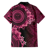 Vanuatu Family Matching Off Shoulder Short Dress and Hawaiian Shirt Hibisus Polynesian Pattern Pink LT14 - Polynesian Pride