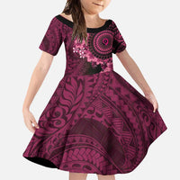 Vanuatu Family Matching Tank Maxi Dress and Hawaiian Shirt Hibisus Polynesian Pattern Pink LT14 Daughter's Dress Pink - Polynesian Pride