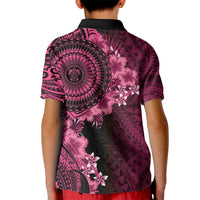 Vanuatu Kid Polo Shirt Hibisus Polynesian Pattern Pink - Polynesian Pride