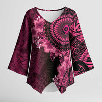 Vanuatu Kimono Sleeve Blouse Hibisus Polynesian Pattern Pink LT14 Female Pink - Polynesian Pride