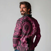 Vanuatu Long Sleeve Polo Shirt Hibisus Polynesian Pattern Pink - Polynesian Pride