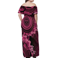 Vanuatu Off Shoulder Maxi Dress Hibisus Polynesian Pattern Pink - Polynesian Pride