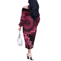Vanuatu Off The Shoulder Long Sleeve Dress Hibisus Polynesian Pattern Pink - Polynesian Pride
