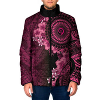 Vanuatu Padded Jacket Hibisus Polynesian Pattern Pink LT14 Men Pink - Polynesian Pride