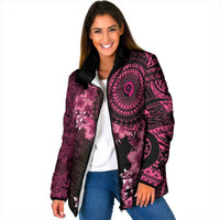 Vanuatu Padded Jacket Hibisus Polynesian Pattern Pink LT14 Women Pink - Polynesian Pride