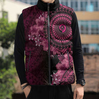 Vanuatu Sleeveless Puffer Jacket Hibisus Polynesian Pattern Pink LT14 - Polynesian Pride