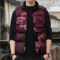 Vanuatu Sleeveless Puffer Jacket Hibisus Polynesian Pattern Pink LT14 - Polynesian Pride